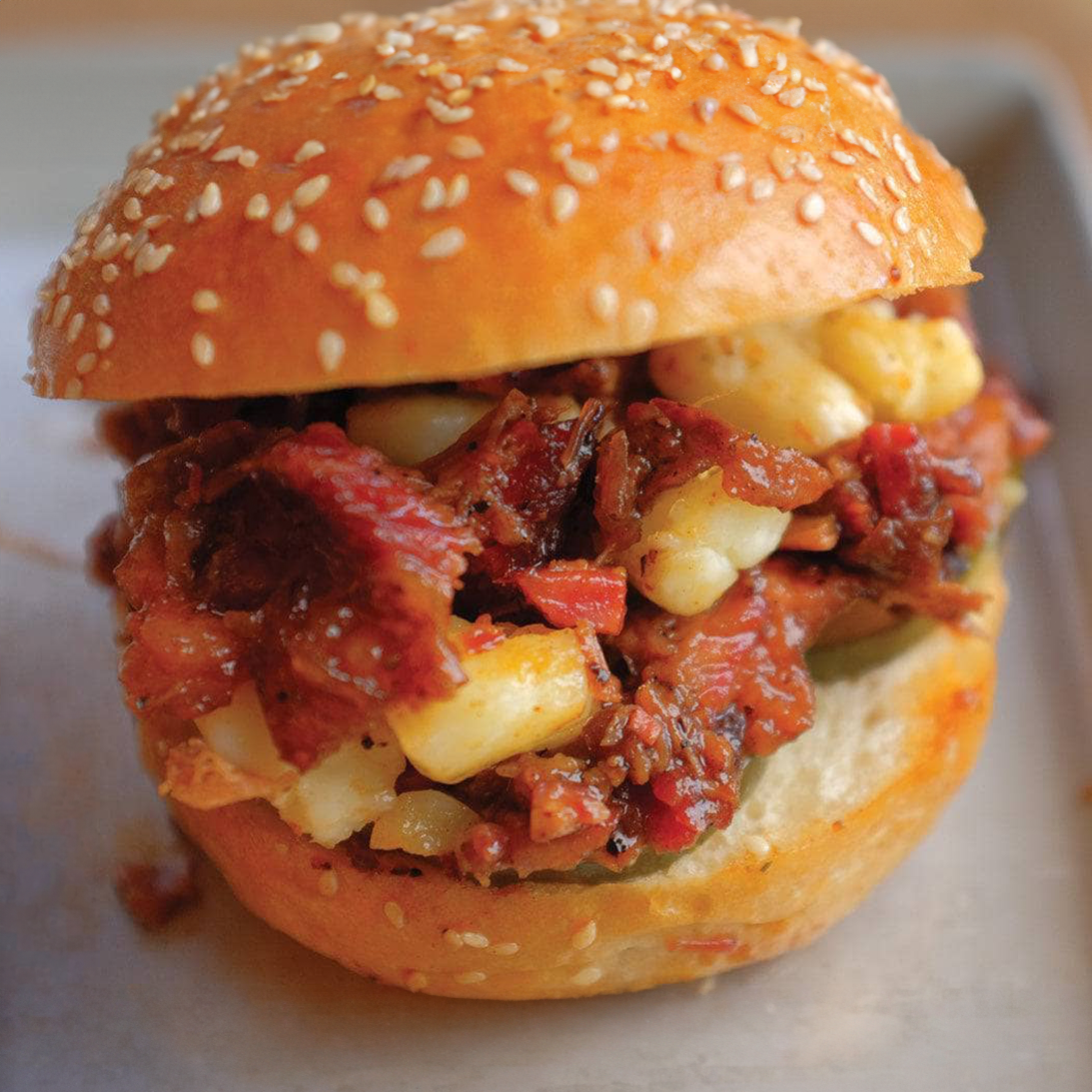 Chopped Brisket Sandwich on the Yoder
